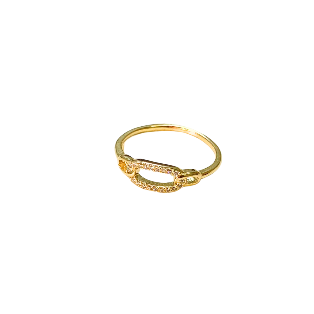 Anel Elo Cravejado Banhado a Ouro 18k