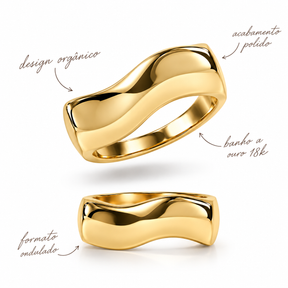 Anel Orgânico Liso Banhado a Ouro 18k